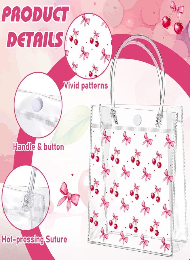 Tioncy 24 Pcs Cherry Party Favor Bags Pink Bow Red Cherries Clear PVC Gift Bags with Handles Candy Treat Basket for Little Cutie Baby Shower Decorations Wedding Birthday Summer Party Supplies - Image 3